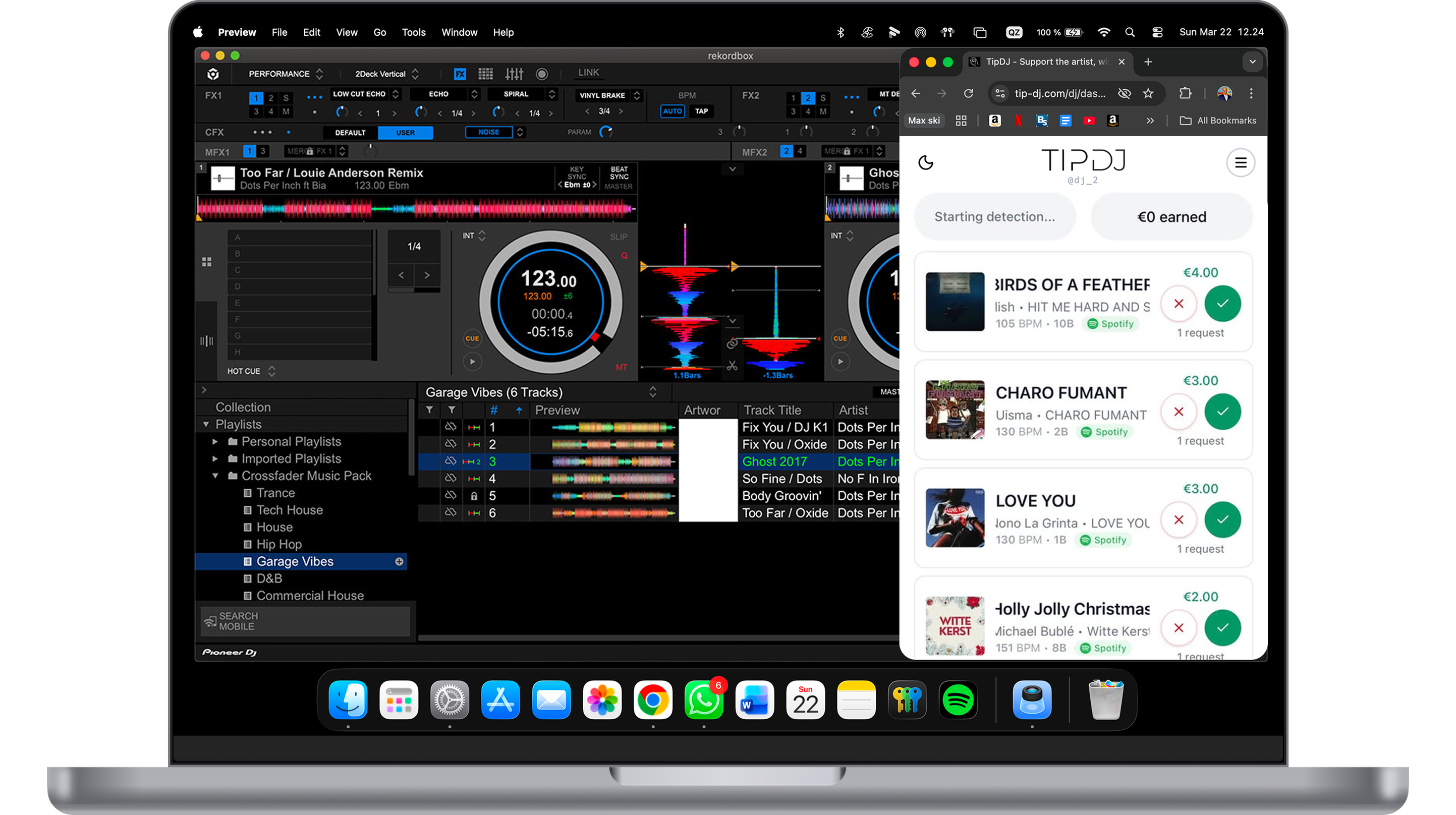 DJ software with TIP-DJ dashboard side by side